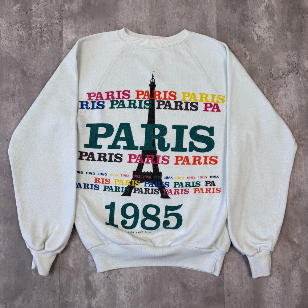 Vintage Paris France Eiffel Tower Sweatshirt Adult S Raglan Alma Mater 1985